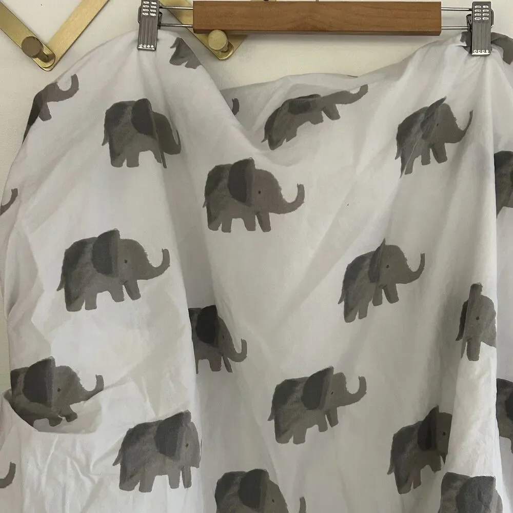 Crate & Barrel Kids Baby Crib Fitted Sheet Elephant Excursion Print 100% Cotton